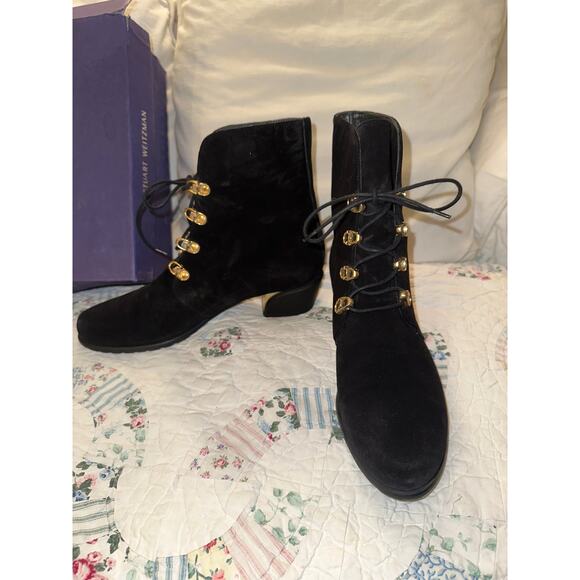 STUART WEITZMAN FASTTRAIN BLACK SUEDE BOOTIES 7.5N - Picture 2 of 9